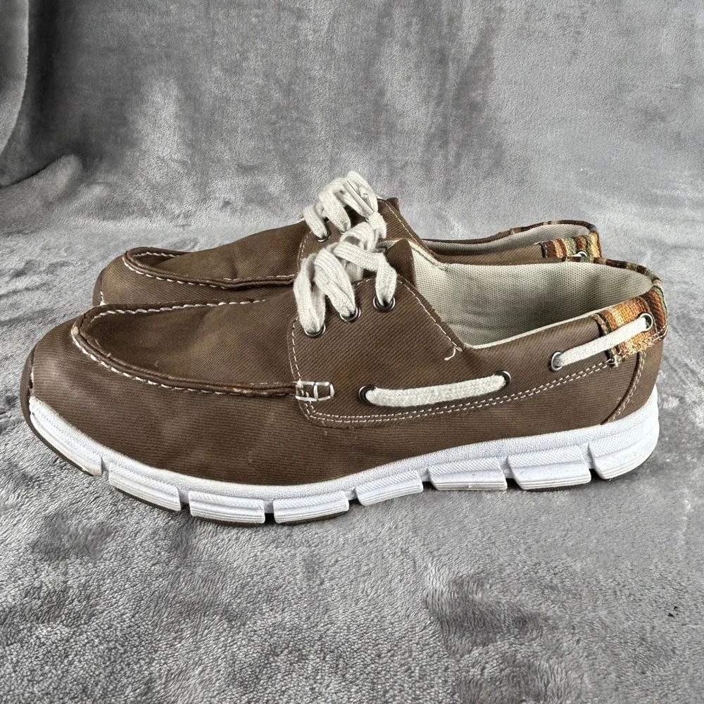 Margaritaville Cabo Brown Canvas Boat Shoes Mens 10M Striped Heel Loafers 315150